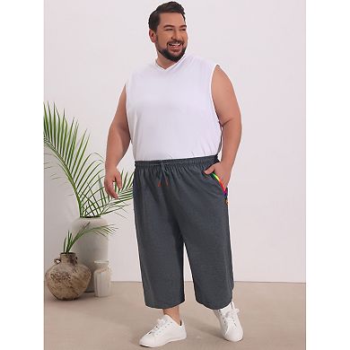 Men's Big & Tall Capri Pants Zipper Pockets Stretch Drawstring Sport Gym Pants