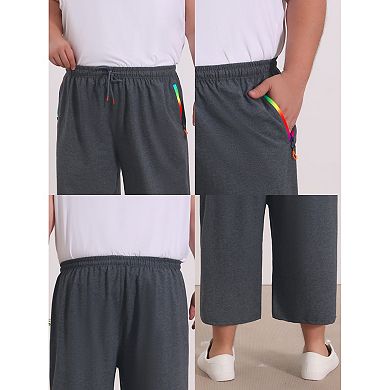 Men's Big & Tall Capri Pants Zipper Pockets Stretch Drawstring Sport Gym Pants