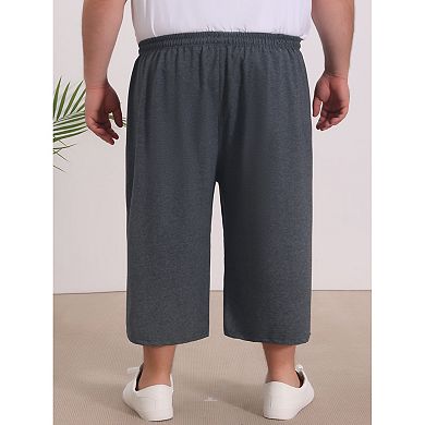Men's Big & Tall Capri Pants Zipper Pockets Stretch Drawstring Sport Gym Pants