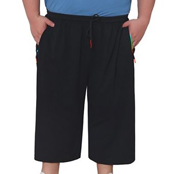 Men's Big & Tall Capri Pants Zipper Pockets Stretch Drawstring Sport Gym Pants