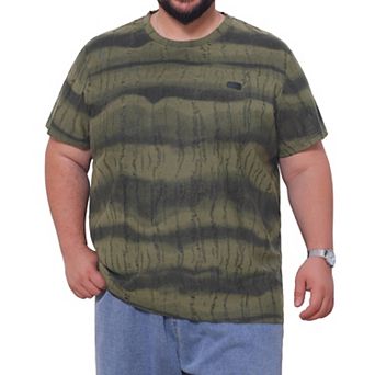 Men's Big & Tall Tie-Dye Striped T-Shirt Crew Neck Short Sleeve Distressed Ripped T-Shirts