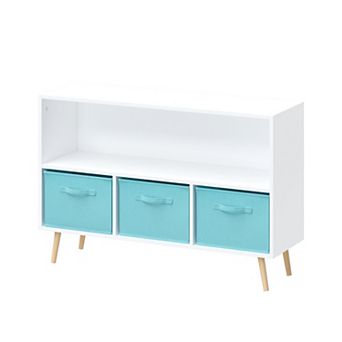 Kids Bookcase with Collapsible Fabric Drawers, Toy Storage Cabinet Organizer