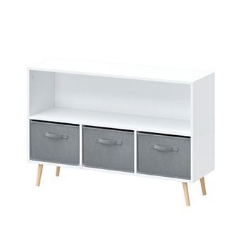 Kids Bookcase with Collapsible Fabric Drawers, Toy Storage Cabinet Organizer