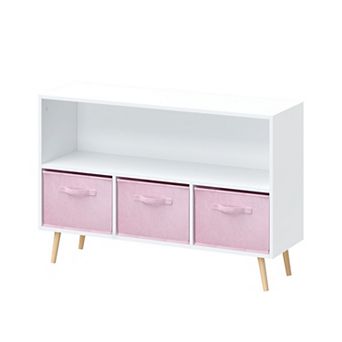 Kids Bookcase with Collapsible Fabric Drawers, Toy Storage Cabinet Organizer