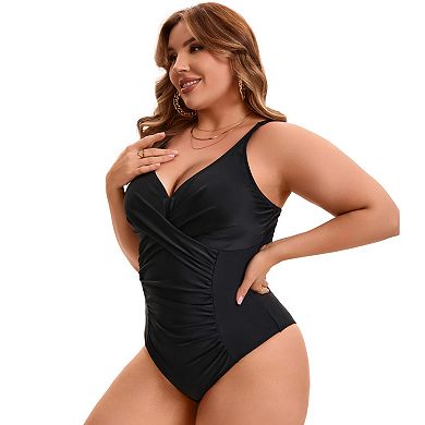 Women's Plus Size 1 Piece Bathing Suit Front Cross V-neck Tummy Control Push Up Swimwear Set