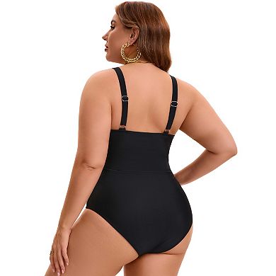 Women's Plus Size 1 Piece Bathing Suit Front Cross V-neck Tummy Control Push Up Swimwear Set