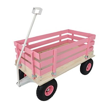 Wooden Garden Cart with Rubber Pneumatic Tires Children's Stroller Outdoor Camping Yard Transport