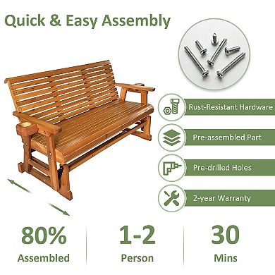 Fortune Candy 5 ft. Patio Glider 3-Seater with Cup Holders and High Roll Back