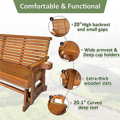 Fortune Candy 5 ft. Patio Glider 3-Seater with Cup Holders and High Roll Back