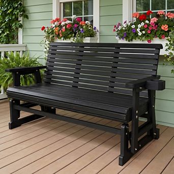 Fortune Candy 5 ft. Patio Glider 3-Seater with Cup Holders and High Roll Back