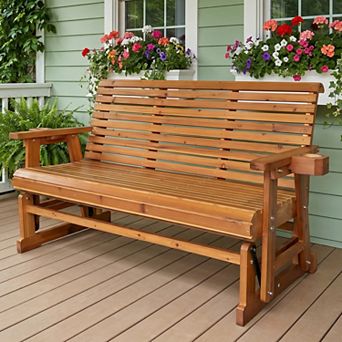Fortune Candy 5 ft. Patio Glider 3-Seater with Cup Holders and High Roll Back