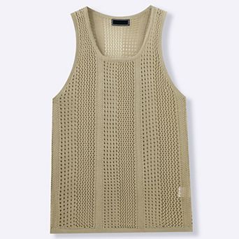 Men's Knitted Casual Vest with Hollowed out Sleeveless Beach T-shirt