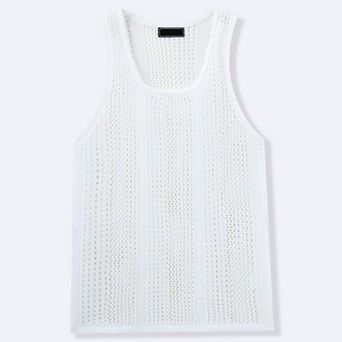 Men's Knitted Casual Vest with Hollowed out Sleeveless Beach T-shirt