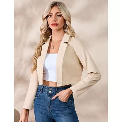 Women’s Cropped Blazer Business Casual Open Front Long Sleeve One Button Jacket