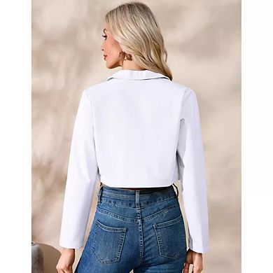 Women’s Cropped Blazer Business Casual Open Front Long Sleeve One Button Jacket