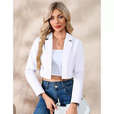 Women’s Cropped Blazer Business Casual Open Front Long Sleeve One Button Jacket