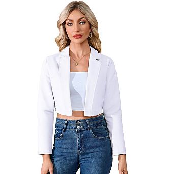 Women’s Cropped Blazer Business Casual Open Front Long Sleeve One Button Jacket
