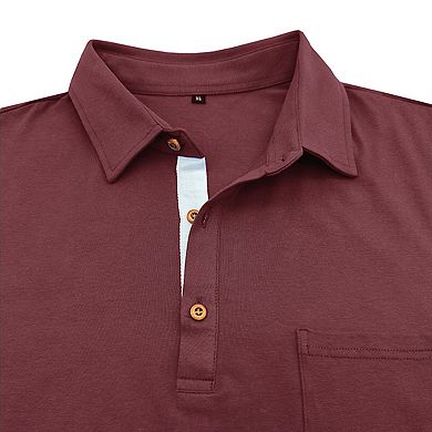 Men's Long Sleeved Button Cotton Polo Shirt with a Vintage Collar and Pocket
