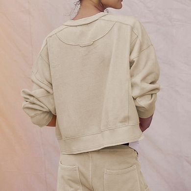 Women's Casual Cropped Sweatshirts Crewneck Loose Fit Workout Pullover