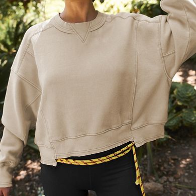 Women's Casual Cropped Sweatshirts Crewneck Loose Fit Workout Pullover