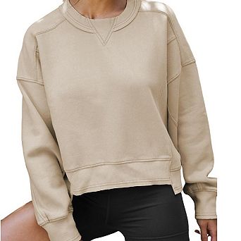 Women's Casual Cropped Sweatshirts Crewneck Loose Fit Workout Pullover