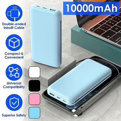 10000mAh Power Bank with Dual Cable for iOS & Android