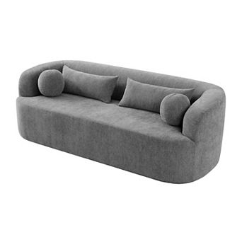 Whisen Chenille Boneless Couch, No Assembly Curved Cloud Couch with Pillows