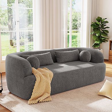Whisen Chenille Boneless Couch, No Assembly Curved Cloud Couch with Pillows