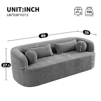 Whisen Chenille Boneless Couch, No Assembly Curved Cloud Couch with Pillows