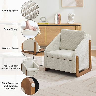 GOODSILO Chenille Fabric Upholstered Armchair with Wooden Side Frame Accent Leisure Chair