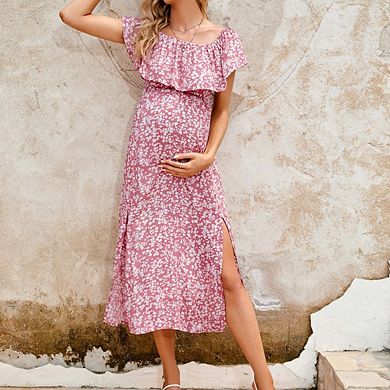 Women's Maternity Dress Off Shoulder Split A Line Casual Maxi Dress