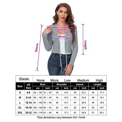 Women's Tie Front Long Sleeve Rib Knit Shrug Sweaters Cardigan Crop Top