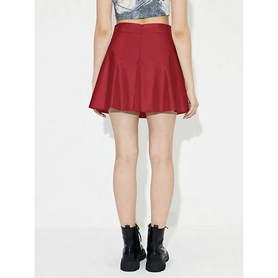 Women's Slimming High-Waisted Skirt PU Leather Hip-Length Pleated Skirt Solid Ruffle Skirts