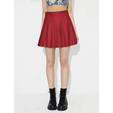 Women's Slimming High-Waisted Skirt PU Leather Hip-Length Pleated Skirt Solid Ruffle Skirts