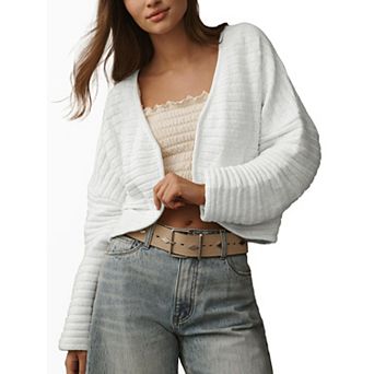 Women’s Drop Shoulder Long Sleeve Ribbed Striped Open Cardigan Cozy and Stylish Knitwear