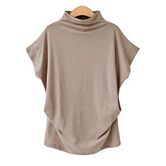 Women's Casual Half High Neck Short Sleeve Summer Blouse Tee Top