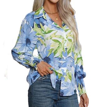 Women's Floral Print Blouse Long Sleeve Button Down Shirts Casual Dressy Blouse Shirts Tops