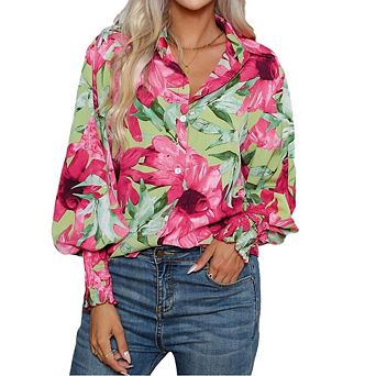 Women's Floral Print Blouse Long Sleeve Button Down Shirts Casual Dressy Blouse Shirts Tops