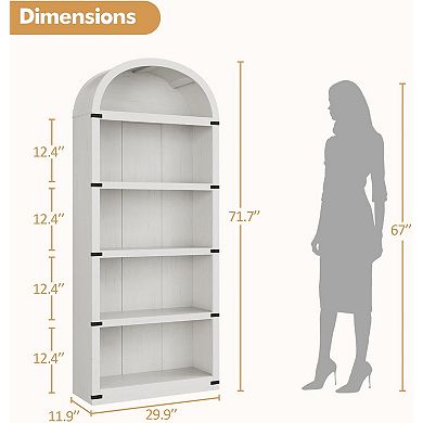 Arched Bookcase with 5-Shelf, Farmhouse Bookshelves, Display Storage Rack for Living Room, Office
