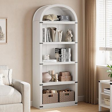 Arched Bookcase with 5-Shelf, Farmhouse Bookshelves, Display Storage Rack for Living Room, Office
