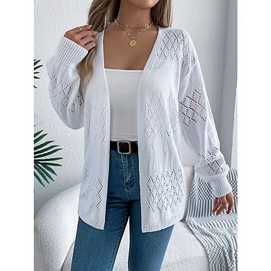 Women's Sweaters Lantern Sleeve Hollow Out Open Front Lightweight Crochet Cardigan Tops