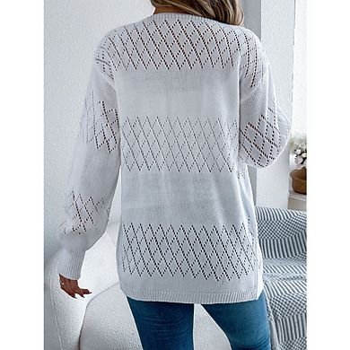 Women's Sweaters Lantern Sleeve Hollow Out Open Front Lightweight Crochet Cardigan Tops