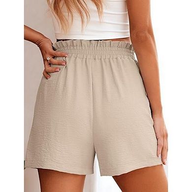 Women's Casual Stretch High Waist Shorts Versatile Wide-Leg Shorts with pockets