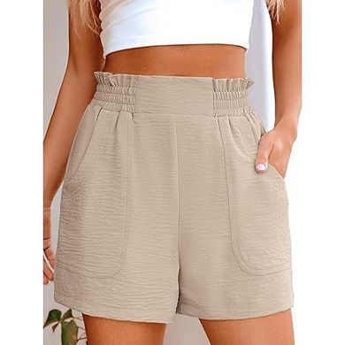 Women's Casual Stretch High Waist Shorts Versatile Wide-Leg Shorts with pockets
