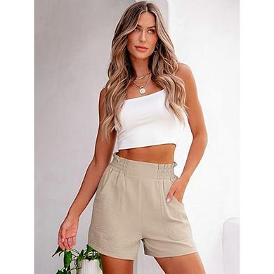 Women's Casual Stretch High Waist Shorts Versatile Wide-Leg Shorts with pockets