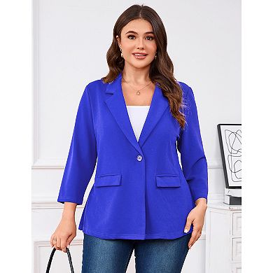 Blazers for Plus Size Women One Button Long Sleeve Business Jacket