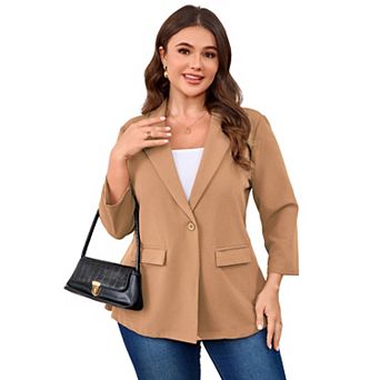 Blazers for Plus Size Women One Button Long Sleeve Business Jacket