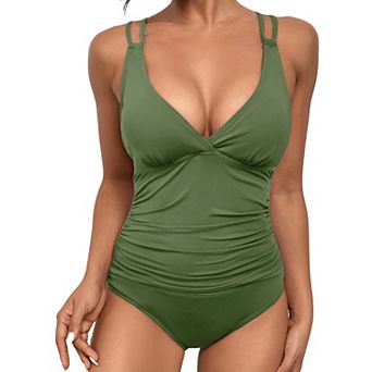 Women's V Neck Tummy Control Swimsuit Summer Adjustable Straps Bathing Suit