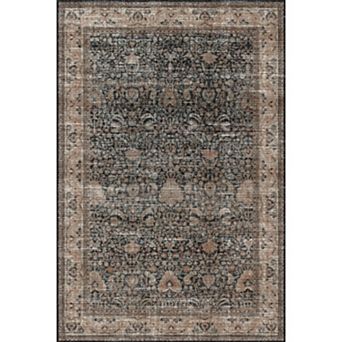 Washable Area Rug,Modern Non Slip Distressed Large Rug for Living Room,Stain Resistant Vintage Print
