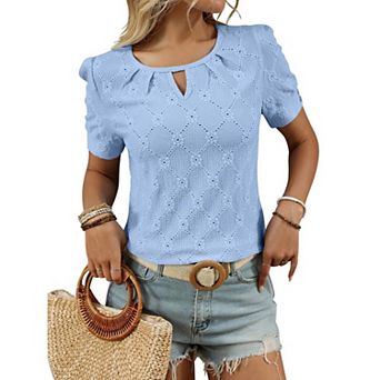 Women's Crew Neck Short Sleeve Lace Knit Top Hollow Out Casual T-Shirt